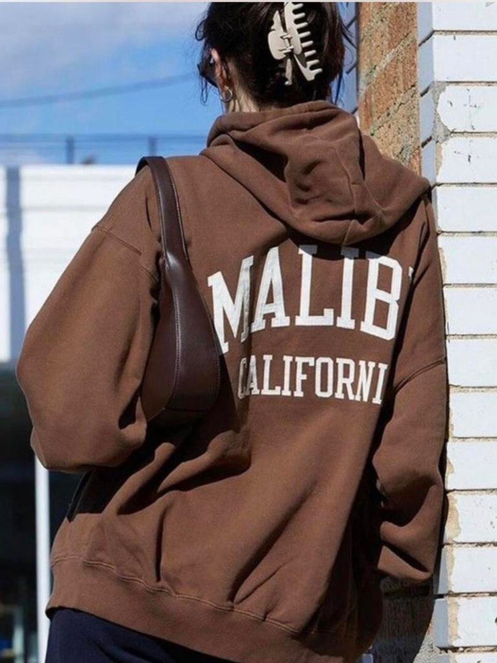 Brandy Melville Malibu California Oversized Zip-Up Hoodie Brown One Size